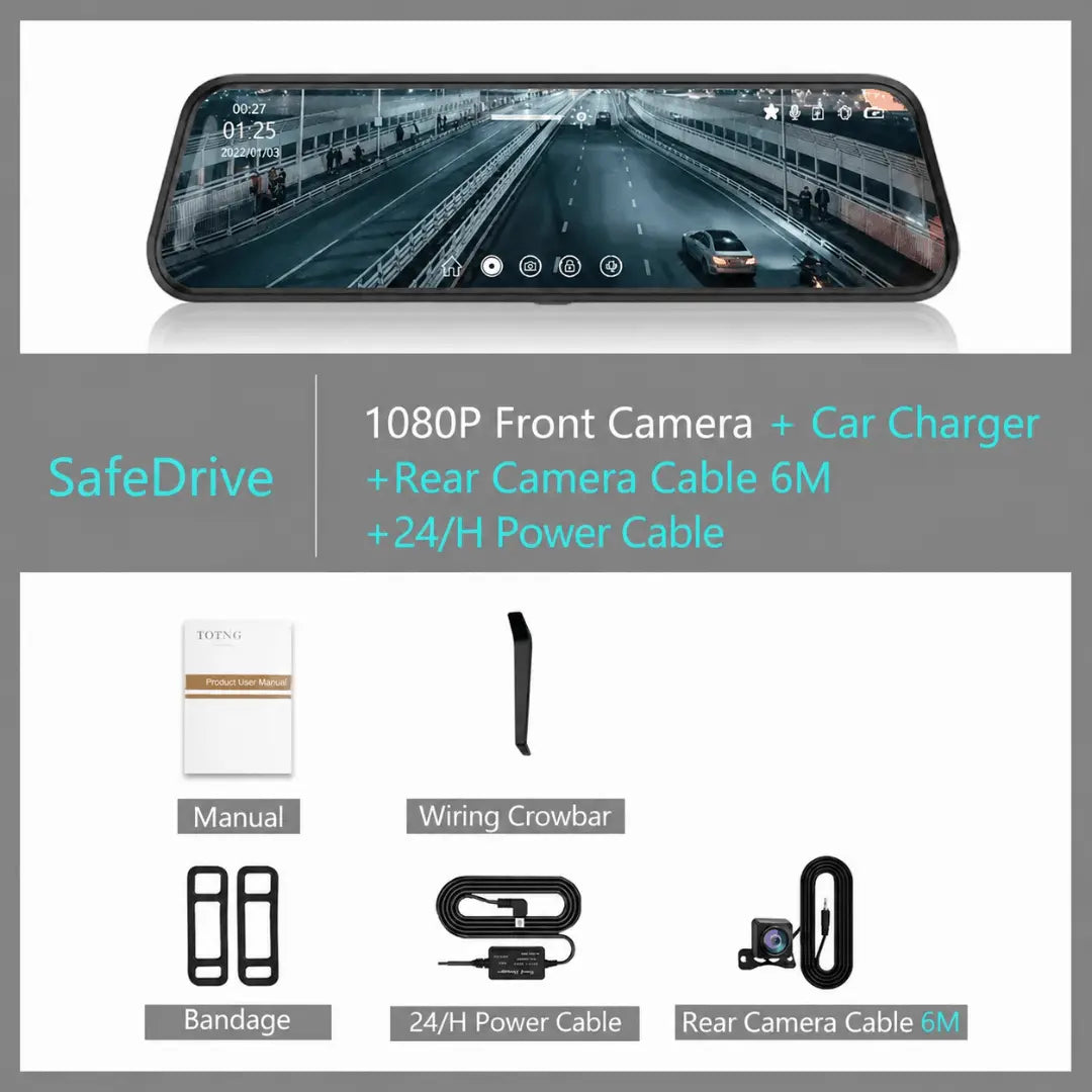 TOTNG SafeDrive™ 10" Touch Screen Mirror Dash Cam (Optional Rear Camera) Verono