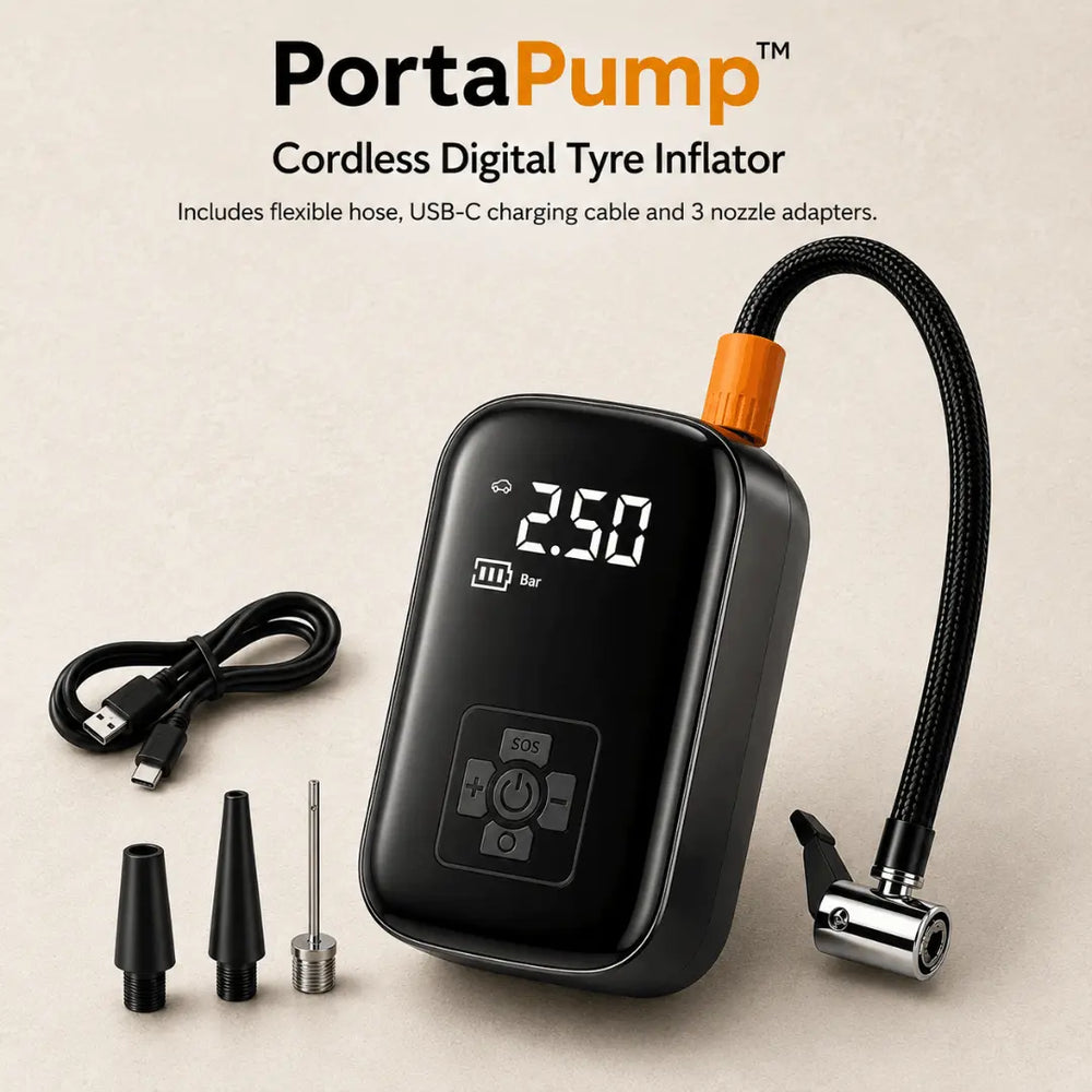 PortaPump™ - Cordless Digital Tyre Inflator with Auto-Stop PSI Control Verono