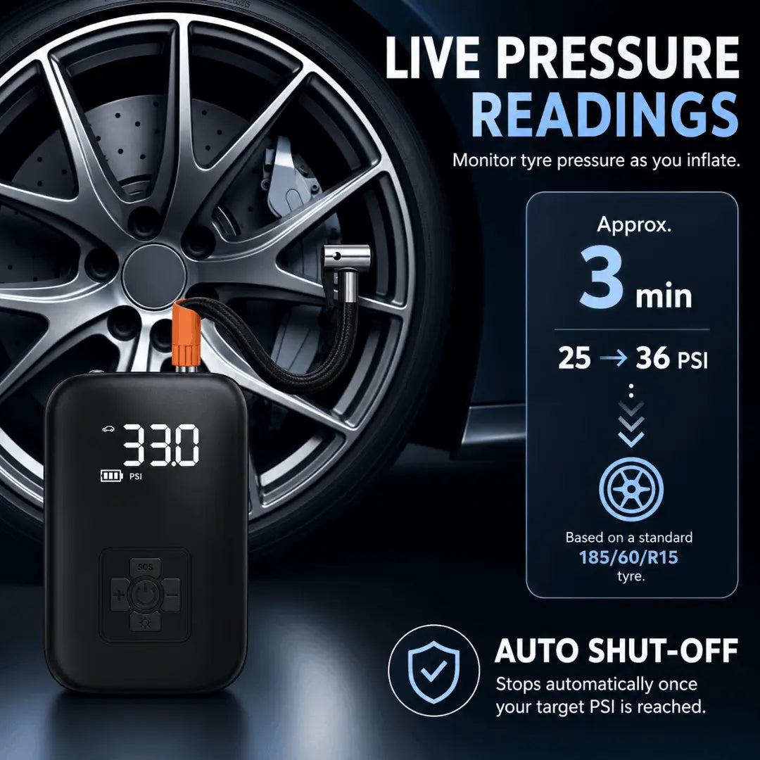 PortaPump™ - Cordless Digital Tyre Inflator with Auto-Stop PSI Control Verono