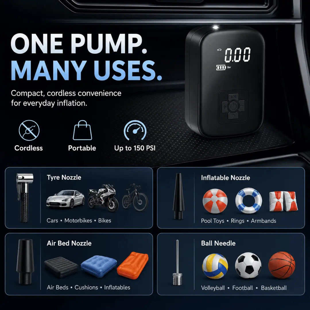 PortaPump™ - Cordless Digital Tyre Inflator with Auto-Stop PSI Control Verono