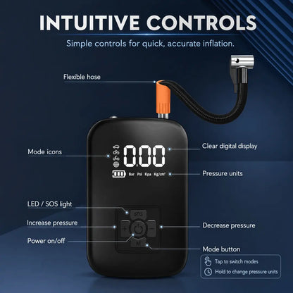 PortaPump™ - Cordless Digital Tyre Inflator with Auto-Stop PSI Control Verono