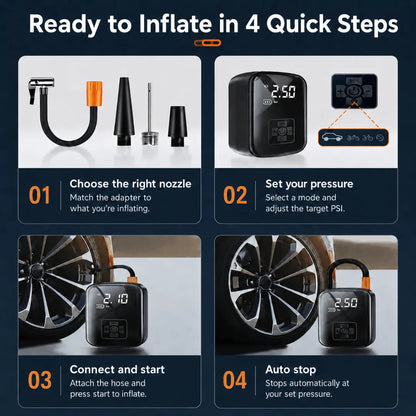PortaPump™ - Cordless Digital Tyre Inflator with Auto-Stop PSI Control Verono