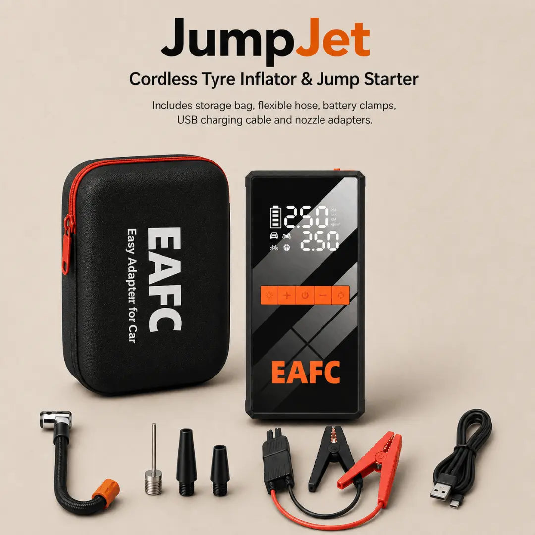 JumpJet™ EAFC 4-in-1 Car Jump Starter, Tyre Inflator, Power Bank & SOS Torch Verono
