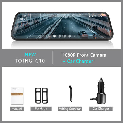 TOTNG SafeDrive 10” Touch Screen Mirror DashCam (Optional Rear Camera）