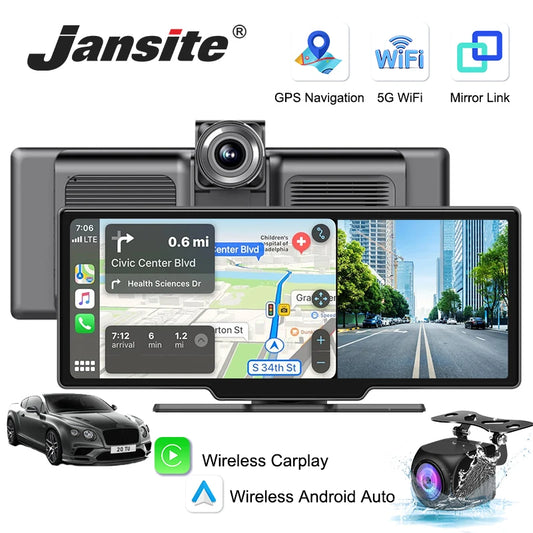 Jansite™ 10.26″ Smart Car Display with 4K Front & Rear Recording