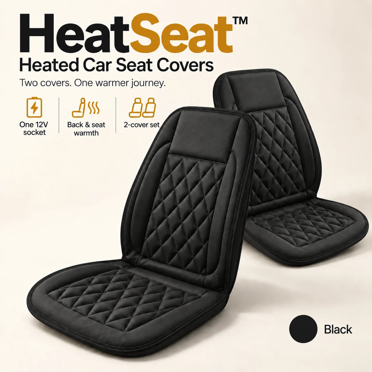 Black Heat Seat two-cover set with one 12V plug