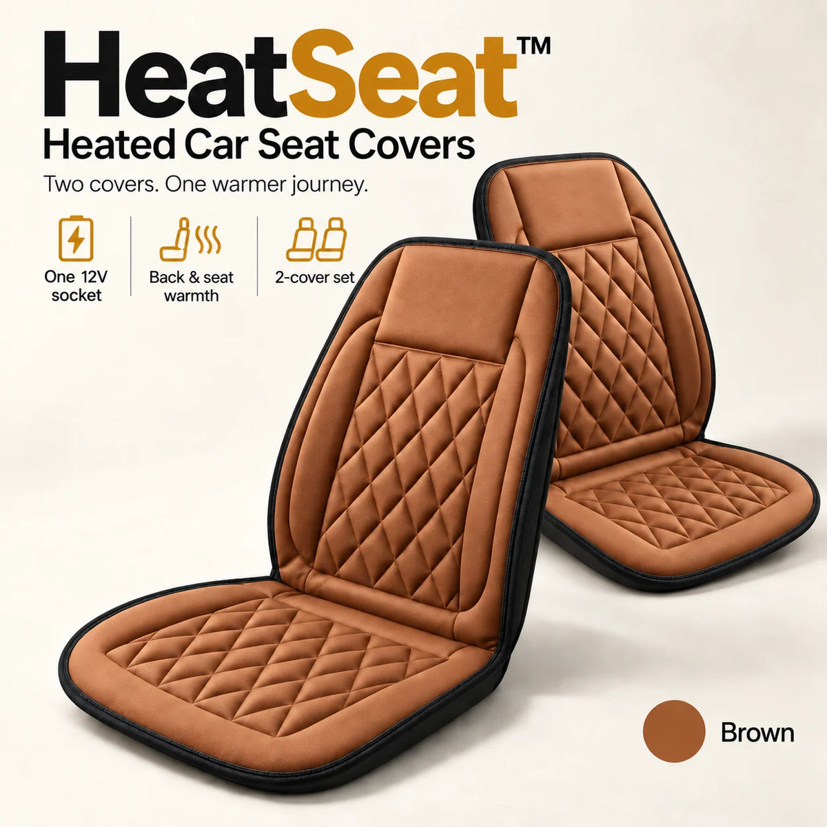 Brown Heat Seat two-cover set with one 12V plug