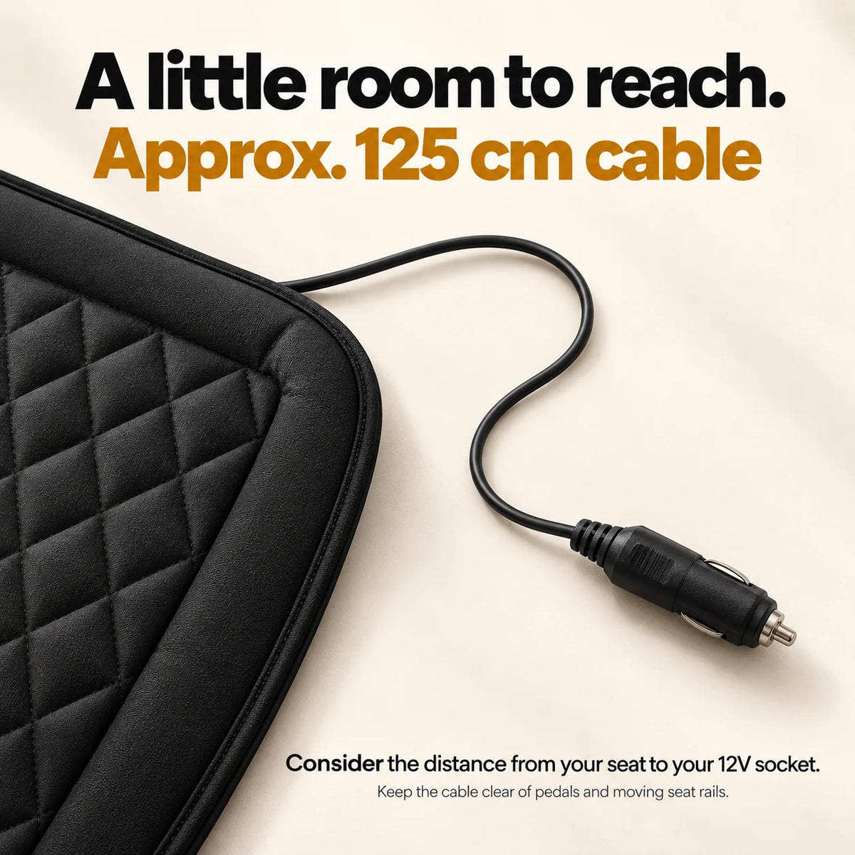 Heat Seat shared 12V power lead and approximate 125 cm cable length