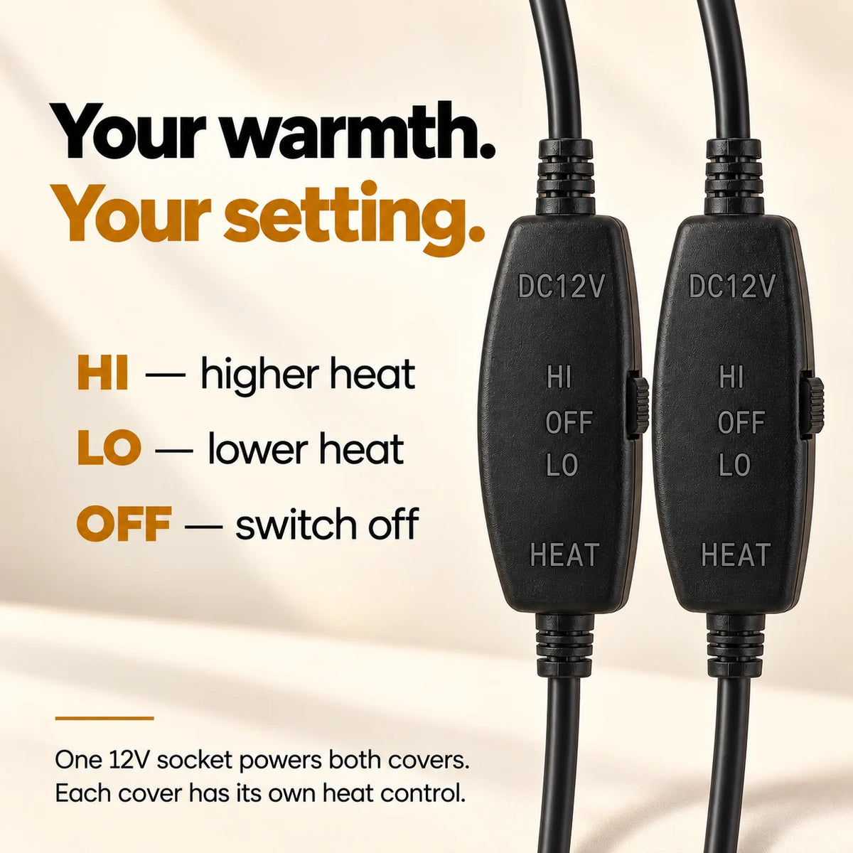 Two separate HI OFF LO controls for the Heat Seat covers