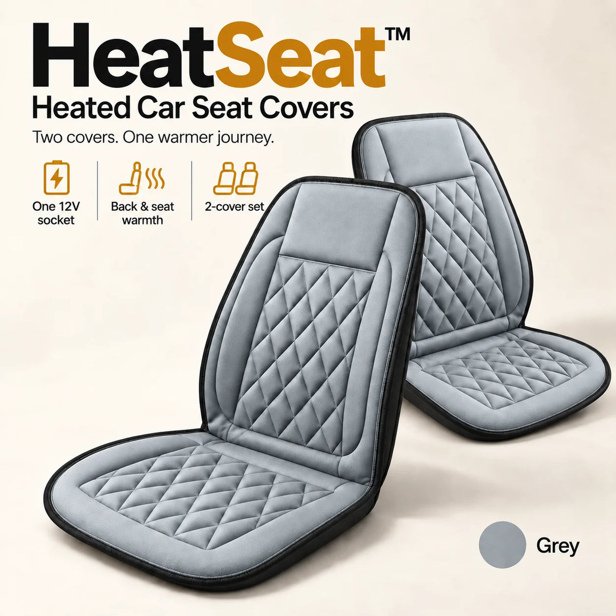 Grey Heat Seat two-cover set with one 12V plug