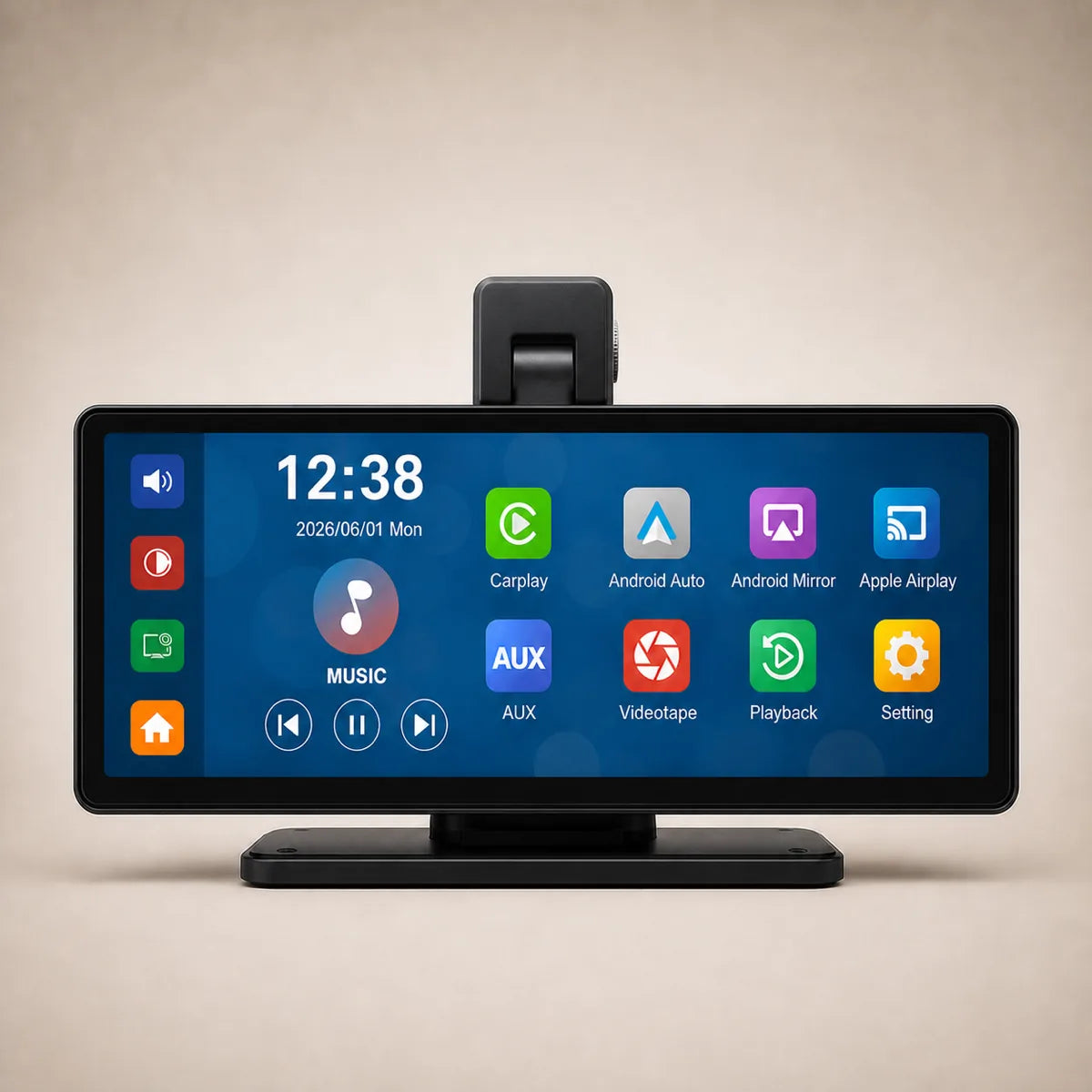 RoadPilot 10.26-inch display with built-in forward dashcam option and home screen